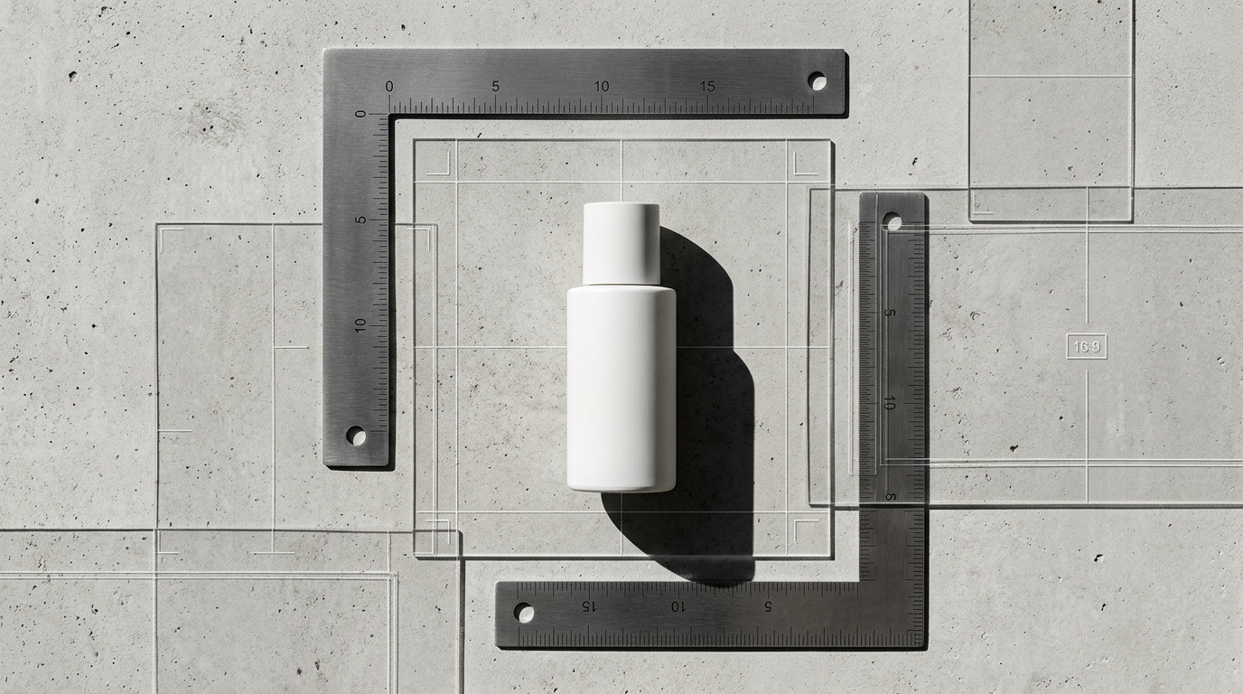 AI-generated lifestyle product image of high-end cosmetics arranged horizontally in a wide 16:9 aspect ratio, suitable for an Amazon A+ Content hero banner.