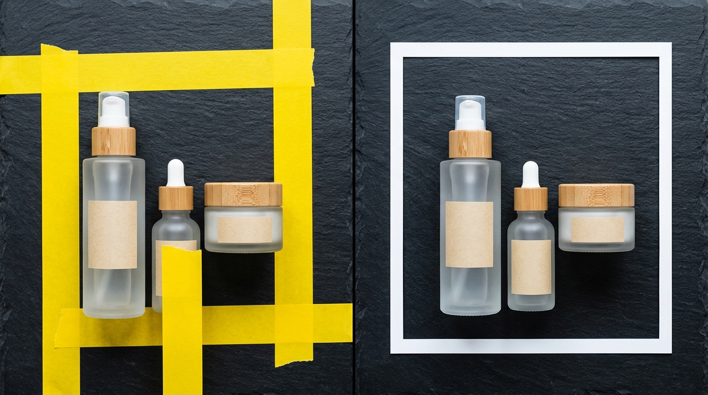 A 16:9 landscape aspect ratio product ad displaying a sleek modern coffee maker on a marble kitchen counter.