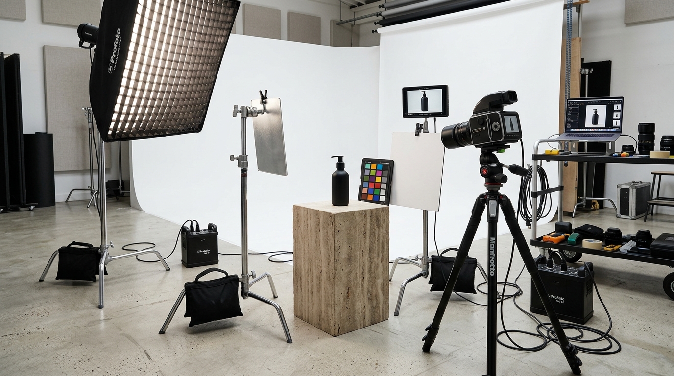 AI-generated on-model lifestyle product image showing a stylish handbag in a bright modern cafe setting