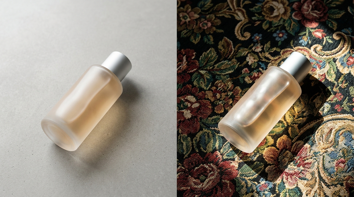 Ceramic mugs photographed side by side on a pure white seamless background and a warm textured plaster surface