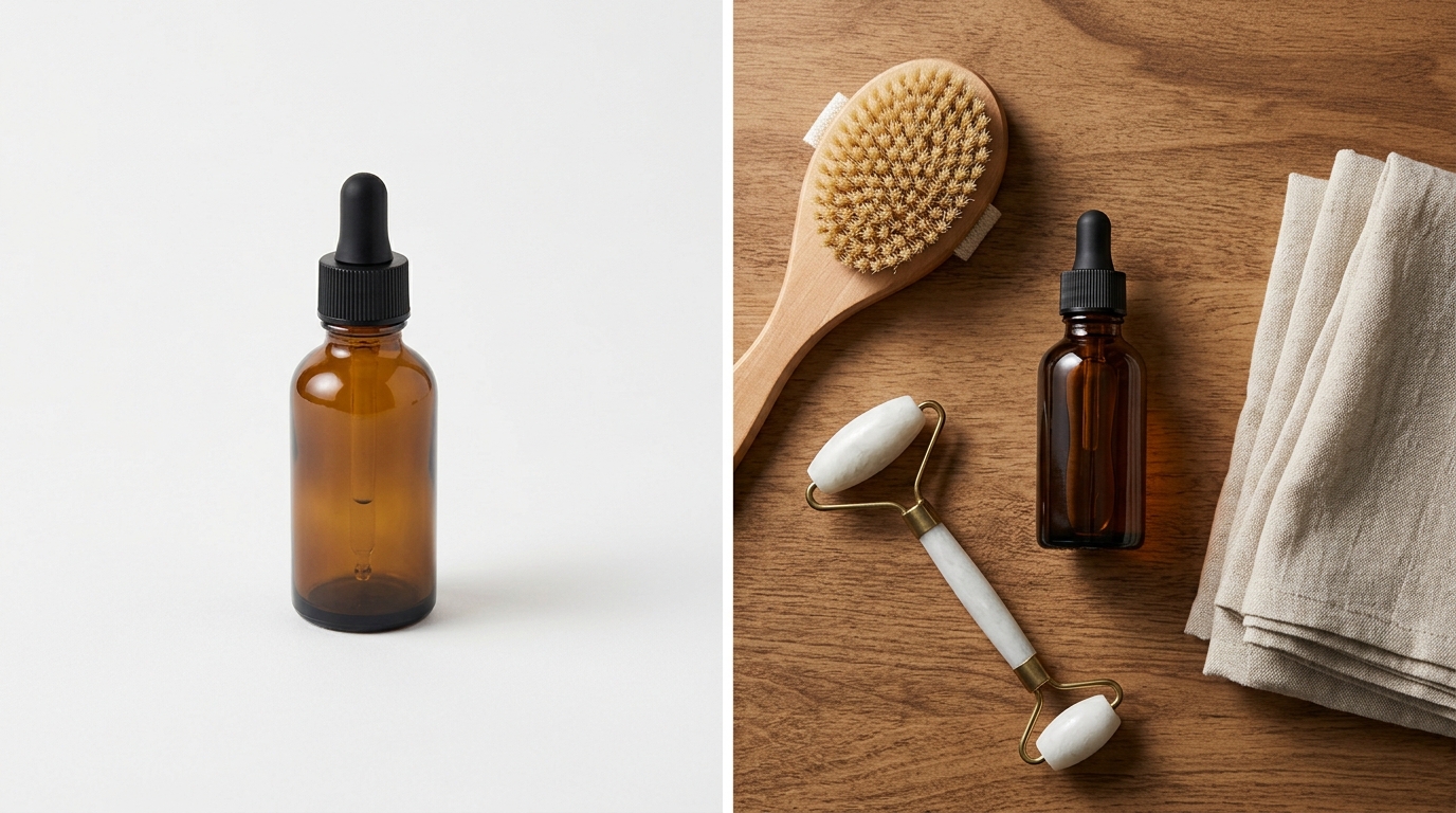 AI-generated on-model product image of a woman wearing a tailored blazer over a matching silk camisole and layered gold necklaces