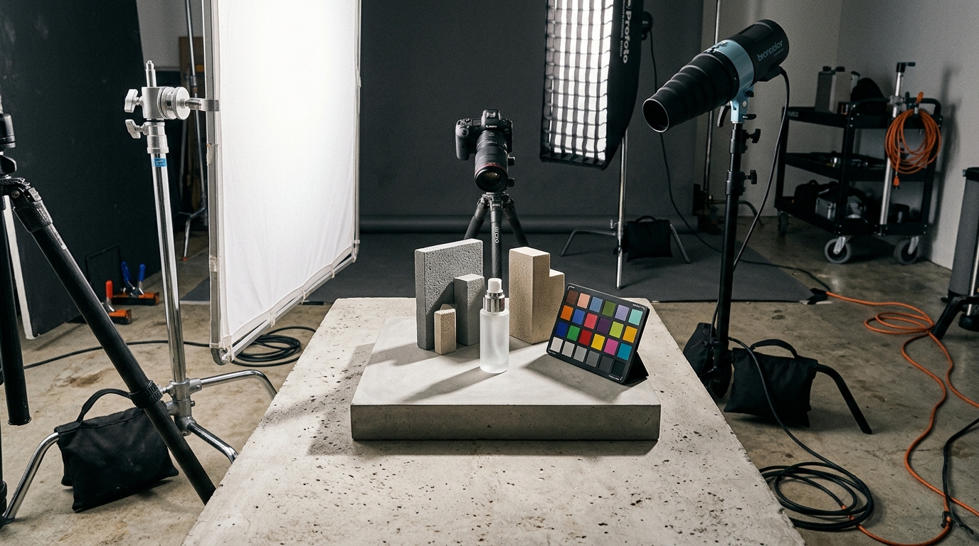 A split view showing a sleek black coffee maker on a crisp white background next to the same appliance brewing espresso in a modern sunlit kitchen
