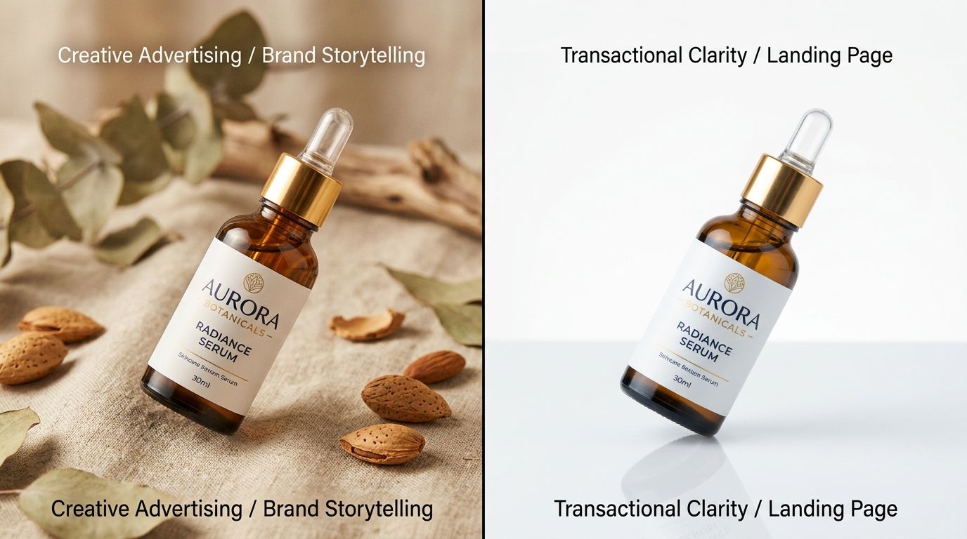 Side by side comparison showing a perfect visual match between an Instagram ad creative and the resulting mobile product landing page.