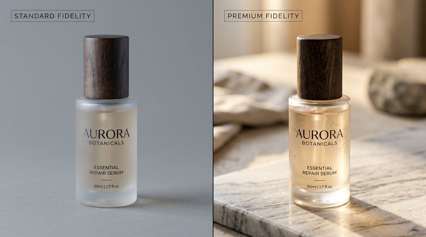 Side by side visual comparison of general AI prompting versus specialized ecommerce visual modes