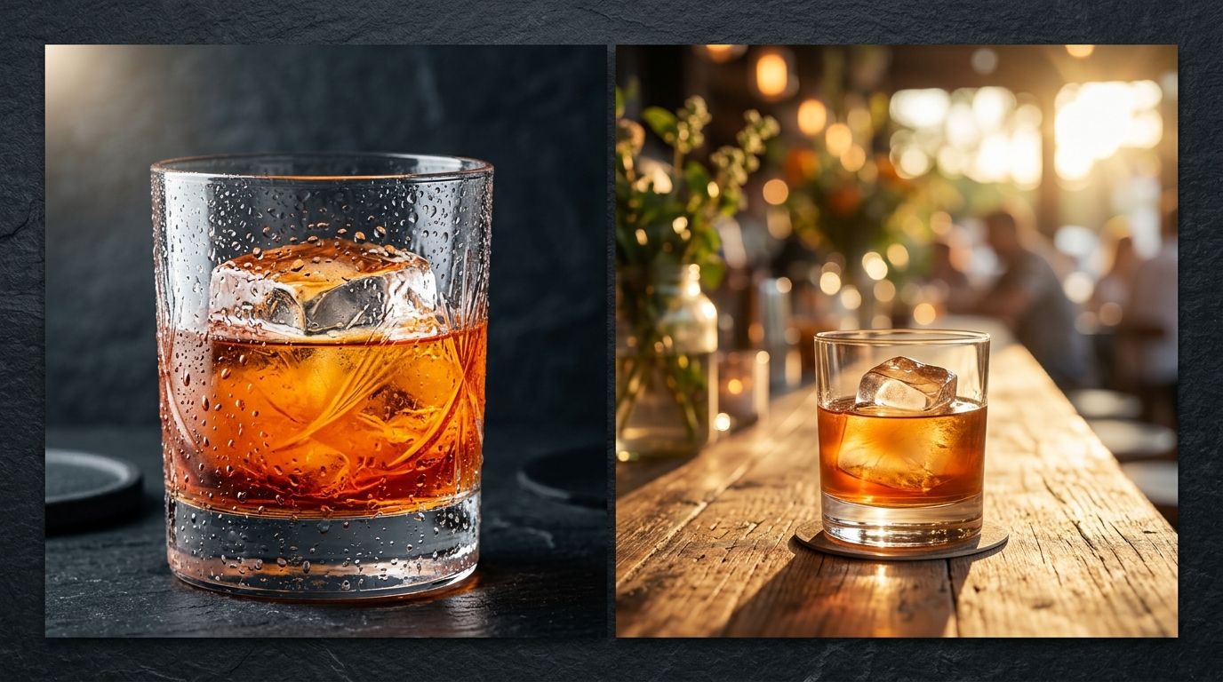 Backlit cocktail product photography setup showing vibrant liquid and styled garnish