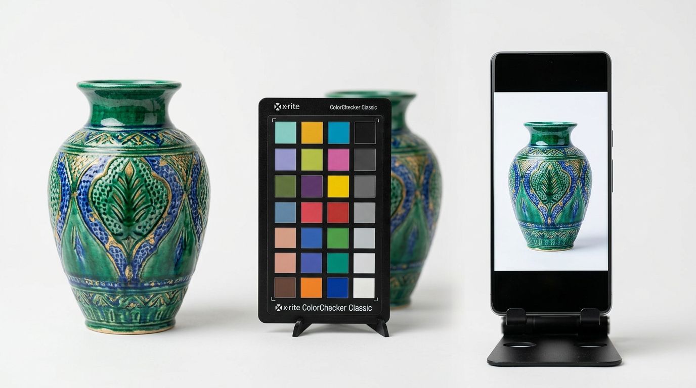 Side by side view demonstrating proper color correction product photography next to an uncalibrated version