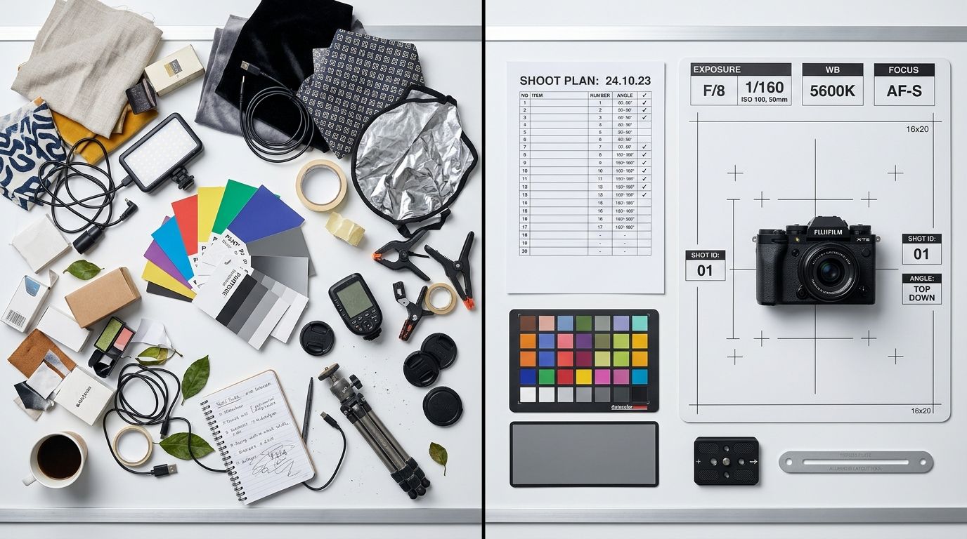 A visual comparison of inconsistent product photos versus a standardized catalog grid