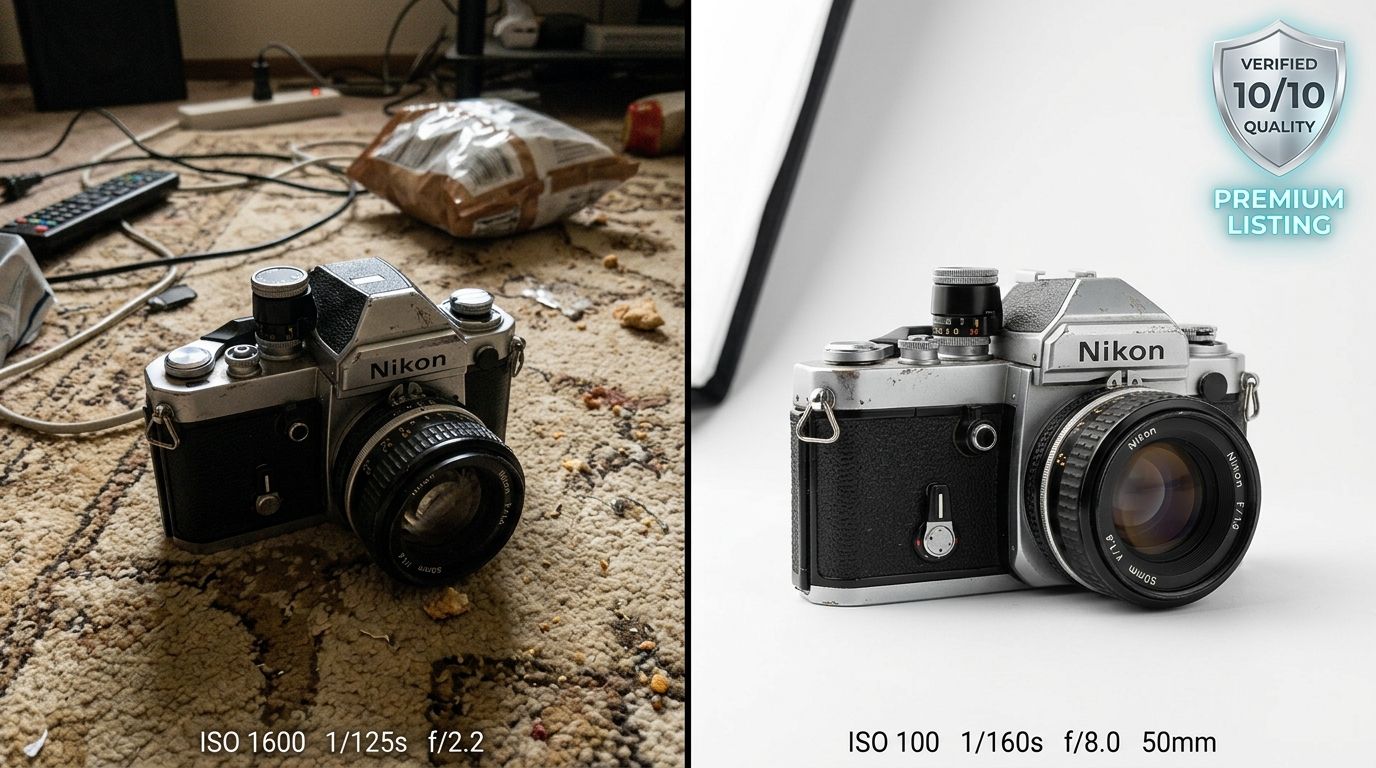 Camera interface showing an optimized product photo set up for an eBay listing