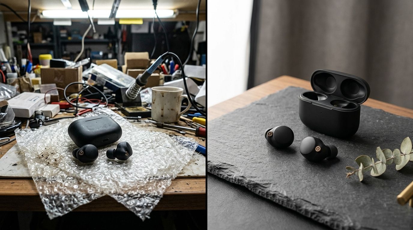 Visual comparison showing how standardized product imagery elevates brand perception