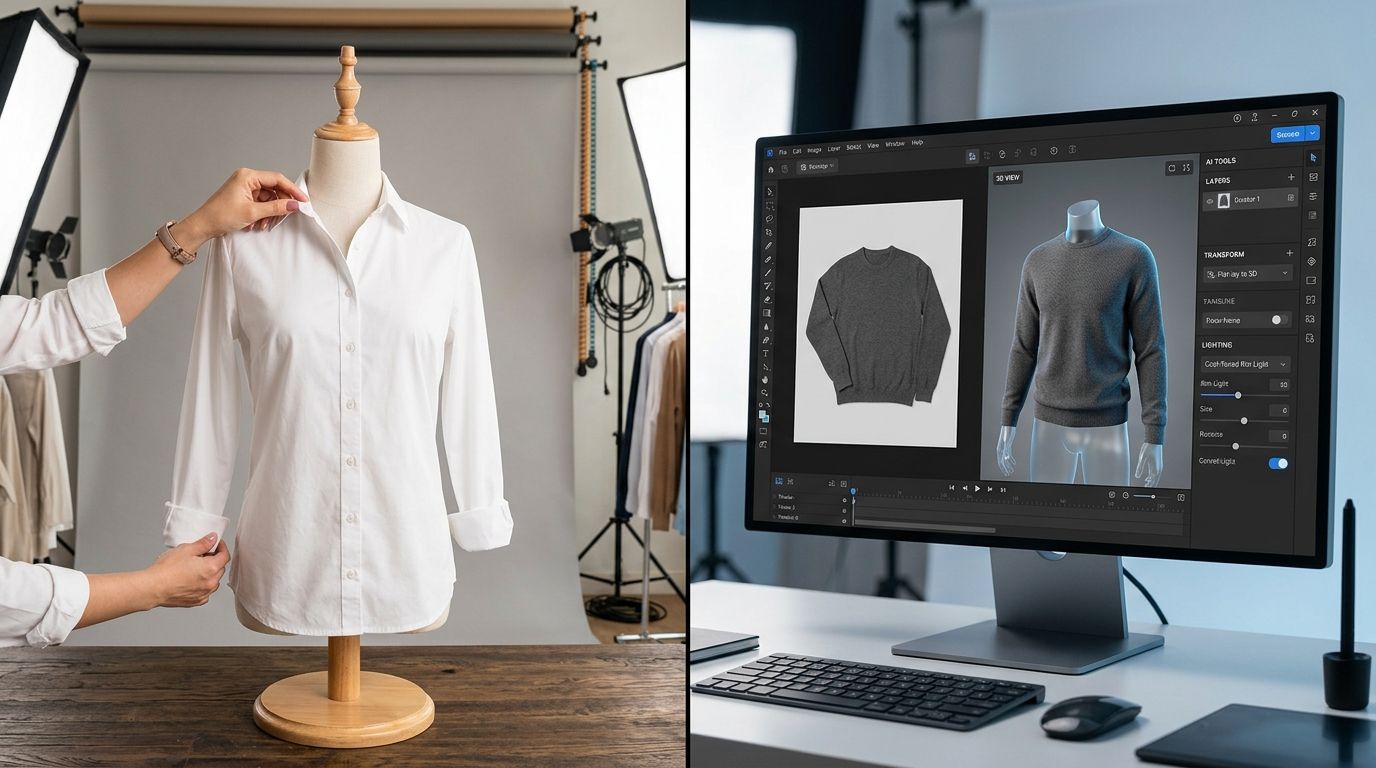 Ghost mannequin photography process showing a hollow 3D apparel effect