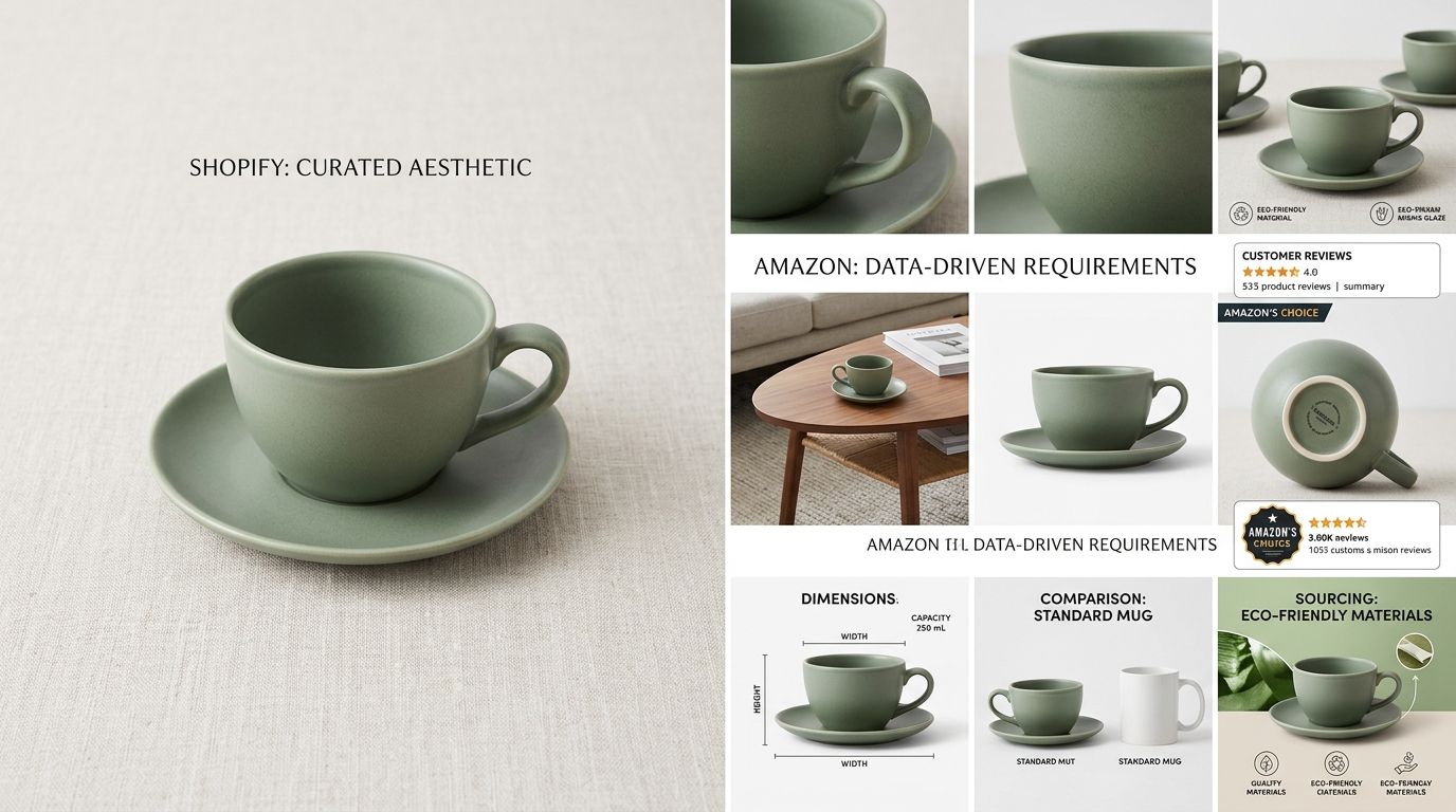 A grid showing an optimal six-image product listing setup including hero, detail, and lifestyle shots