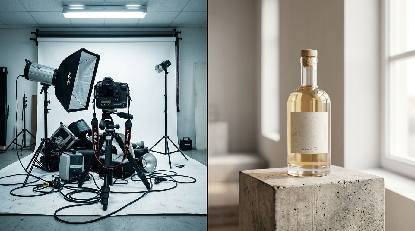 Professional product photography setup and output comparison