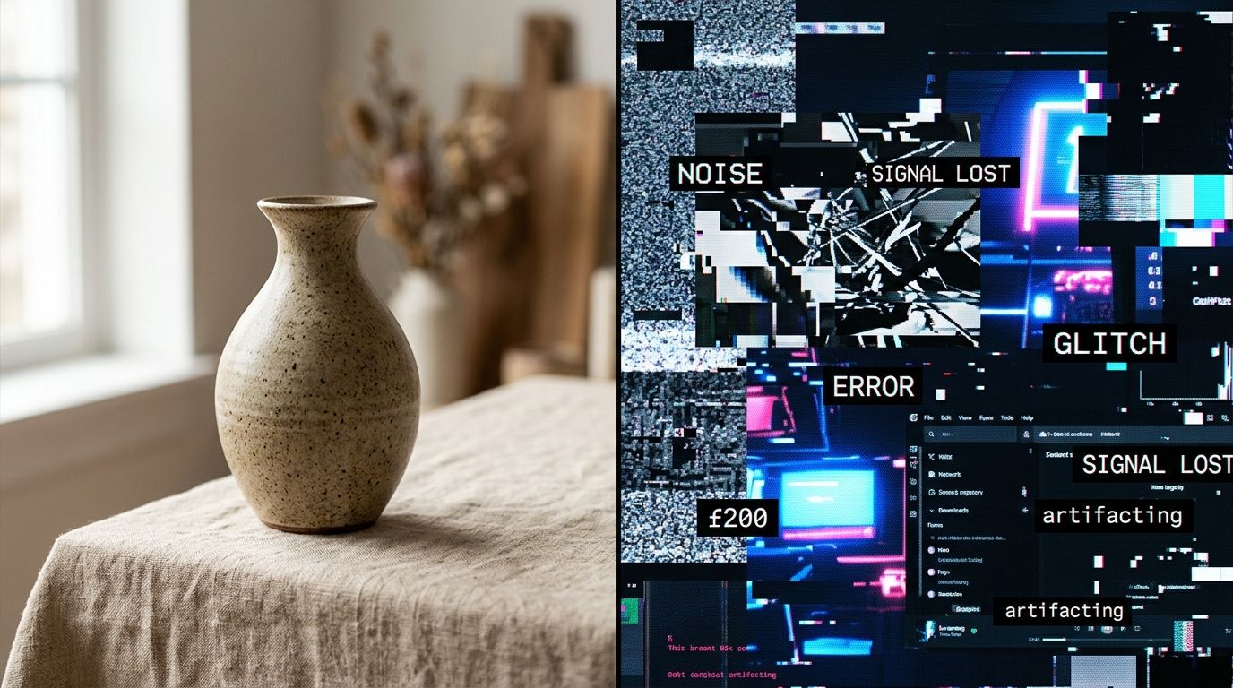 A side by side comparison showing a high-end Instagram ad next to a basic Shopify product page.