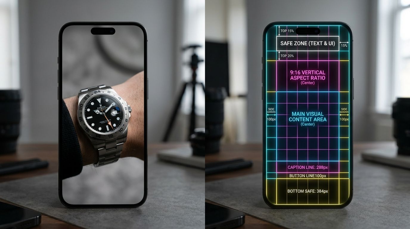 Diagram showing the 1080 by 1920 Instagram Reels dimensions and safe zones