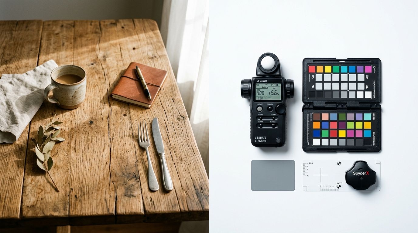 Side by side comparison showing a white background product photo next to an AI generated lifestyle product photo