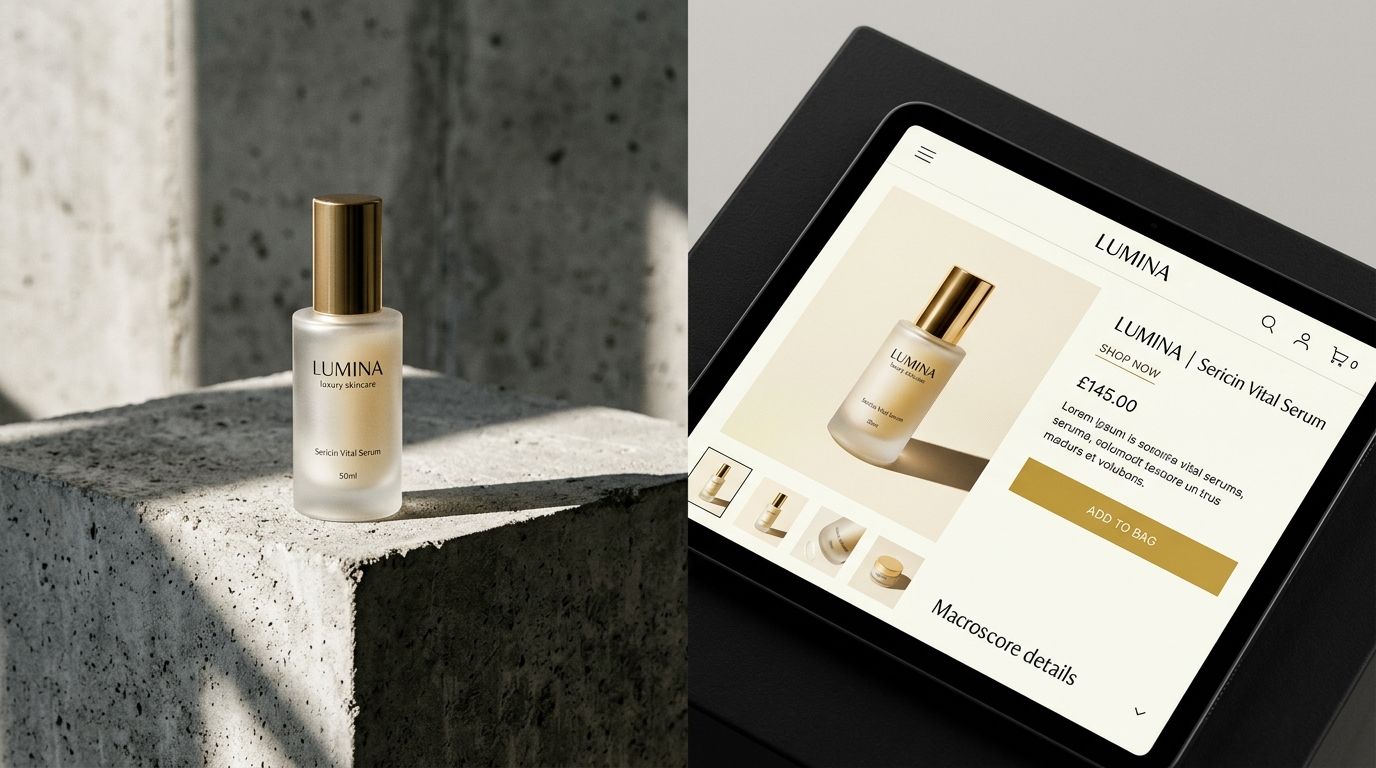 Side by side comparison of a lifestyle social media ad and a matching ecommerce product page hero section