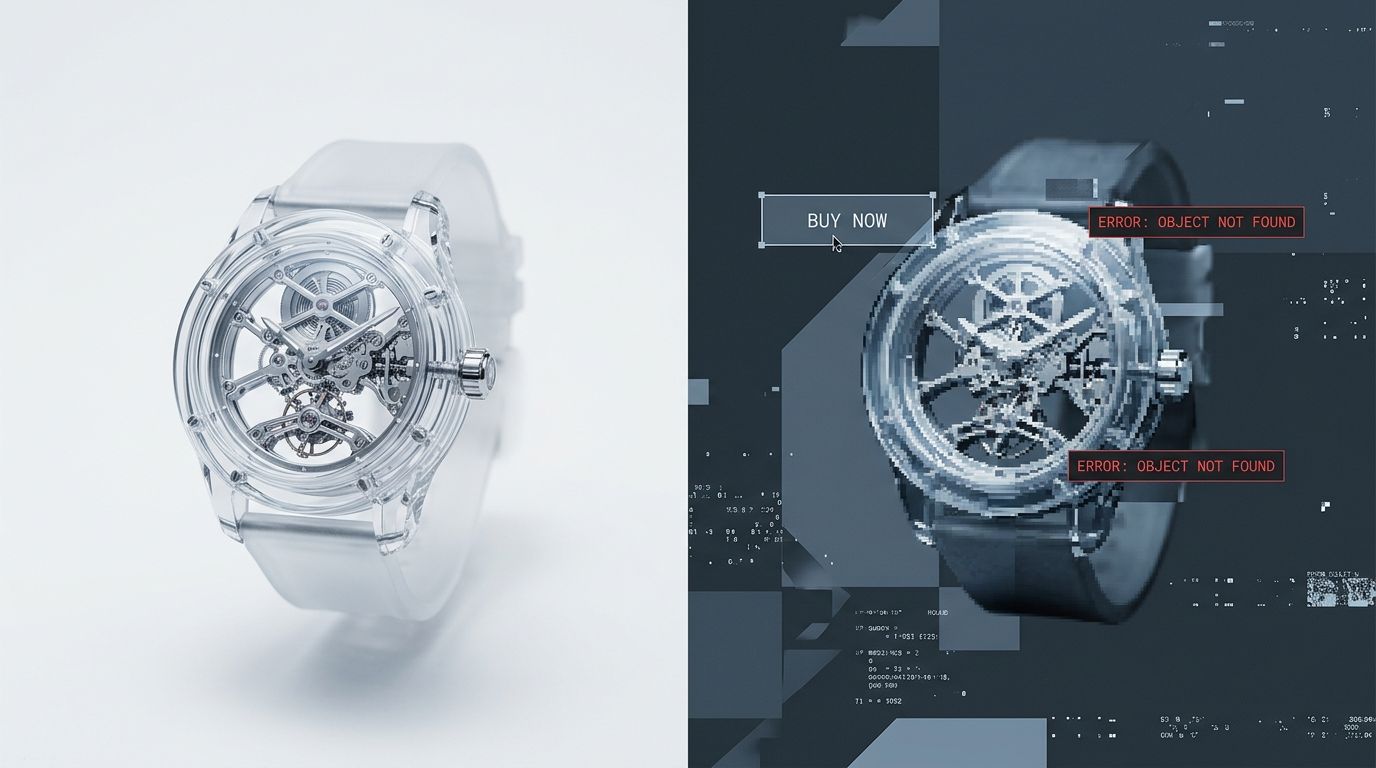 Visual comparison showing a highly engaging Meta ad next to a poorly designed ecommerce product page lacking visual appeal