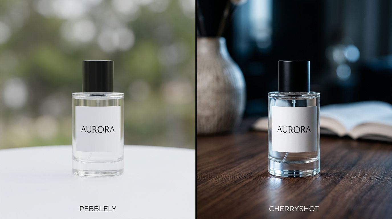 Side by side comparison of basic AI product photography versus high-end studio lighting output