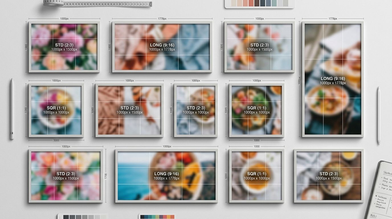 Diagram showing correct Pinterest image sizes and aspect ratios for 2026