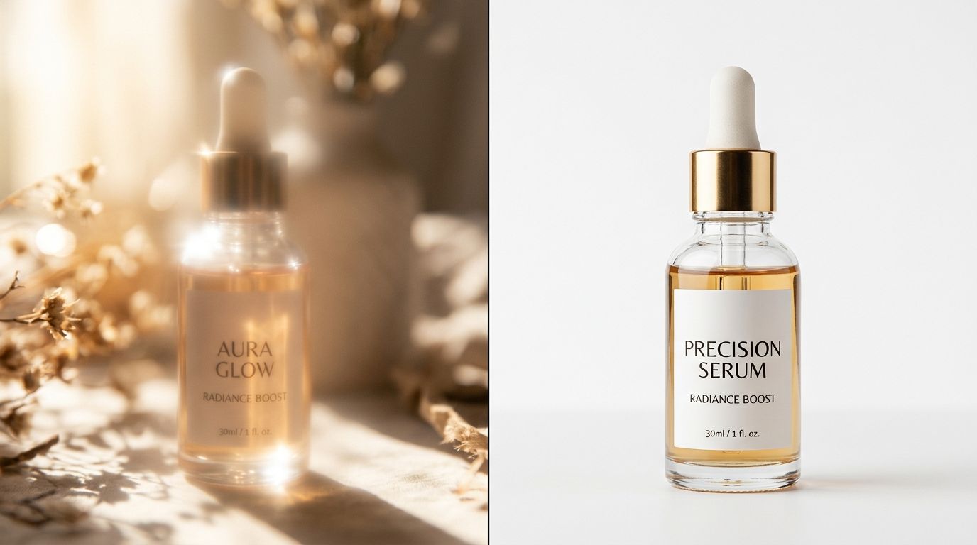 A laptop screen showing a product page with conflicting written descriptions and imagery