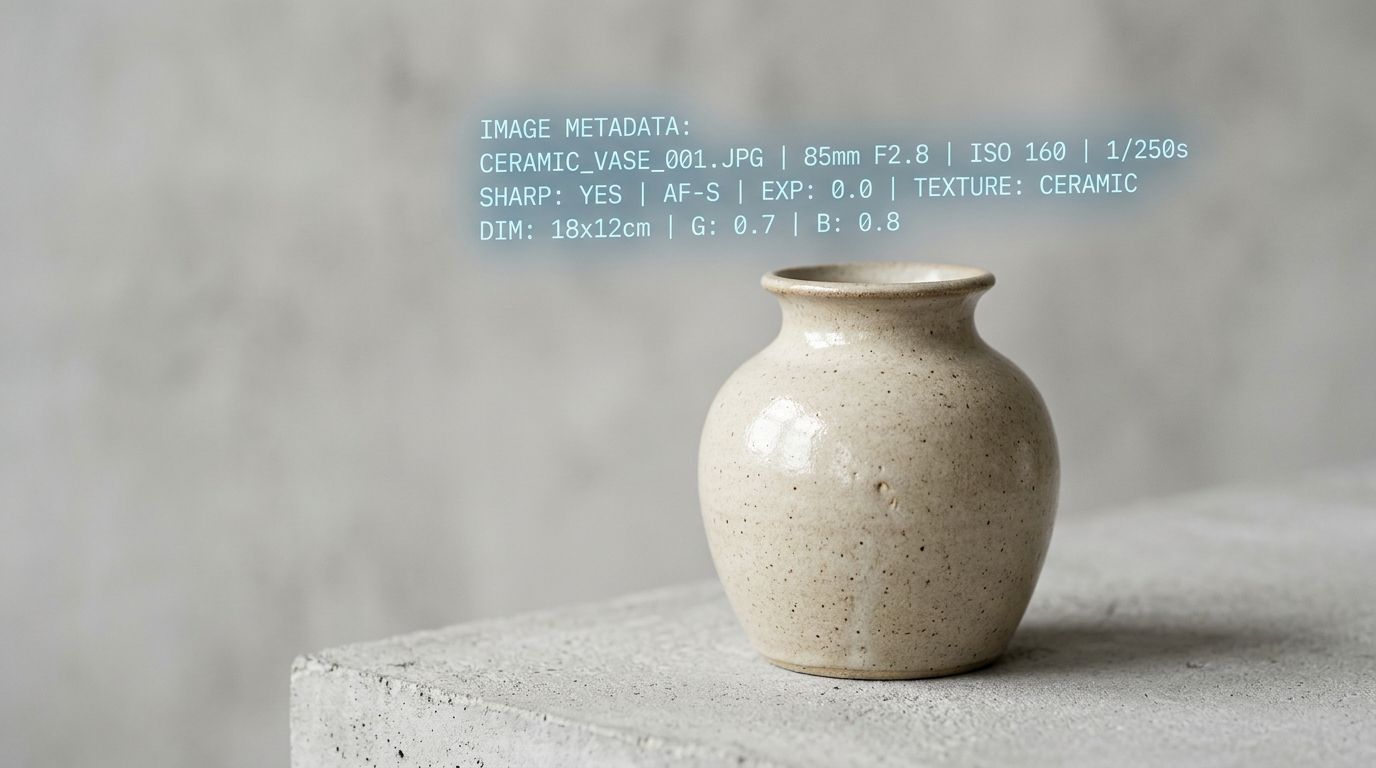 Diagram showing how product image alt text connects visual product photos to search engine algorithms and screen reader software