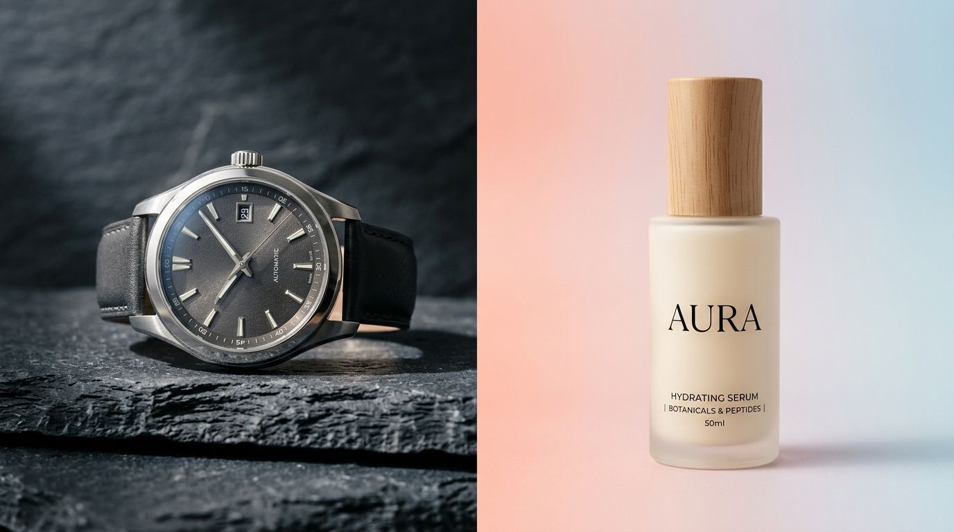 An array of product photography backgrounds ranging from pure white to textured lifestyle scenes.