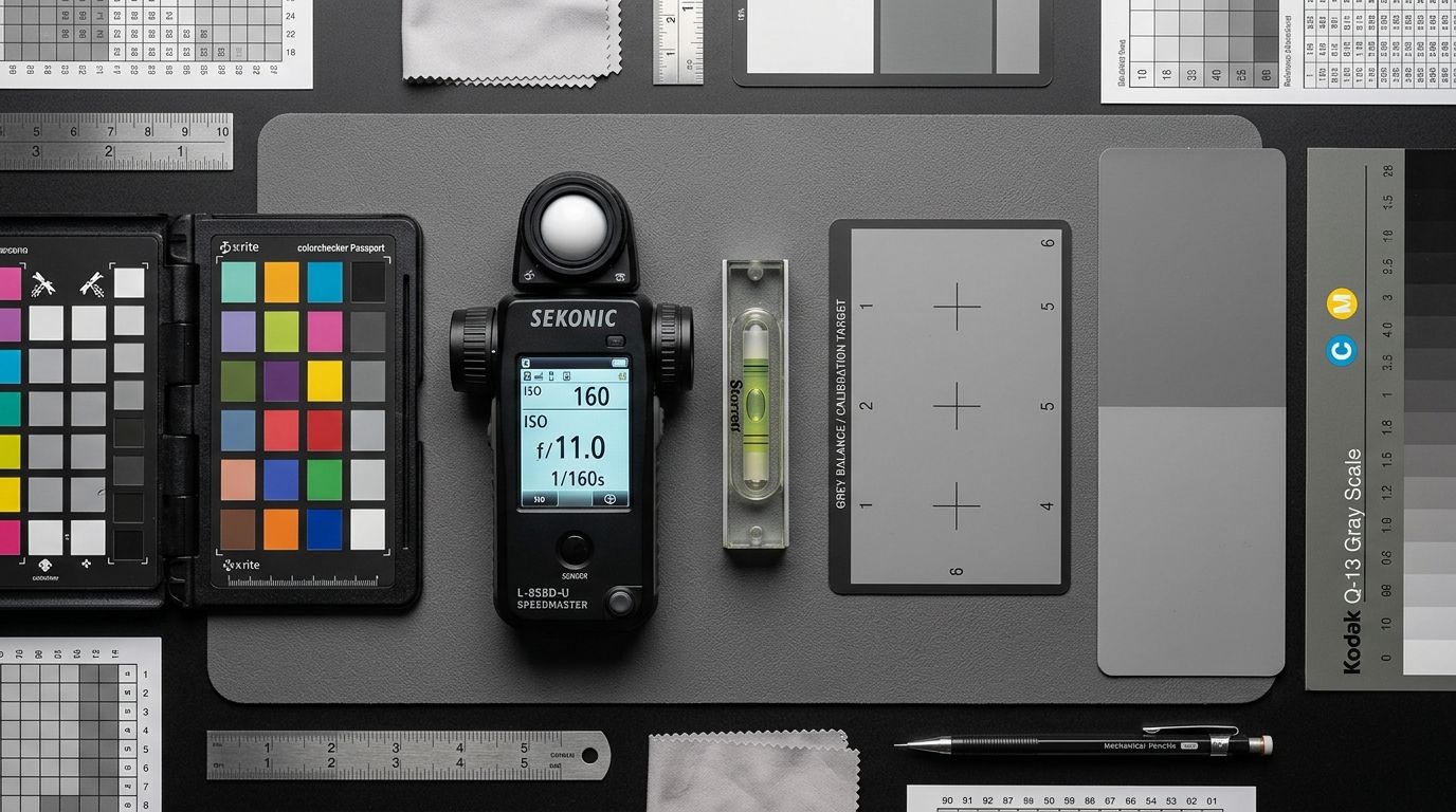 A person running a pre-publish visual review on a tablet alongside color swatches