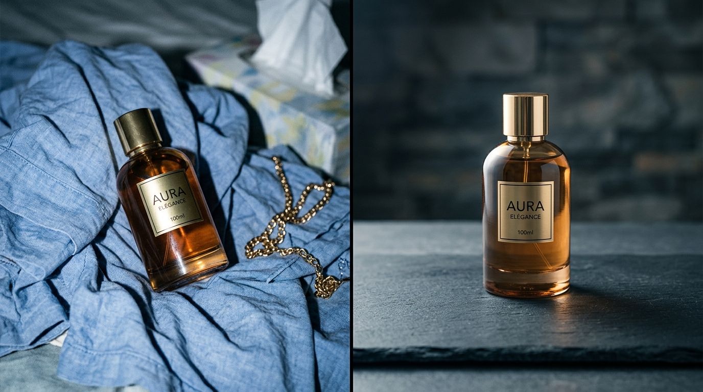 A professional product photography setup demonstrating grid lines and proper negative space.