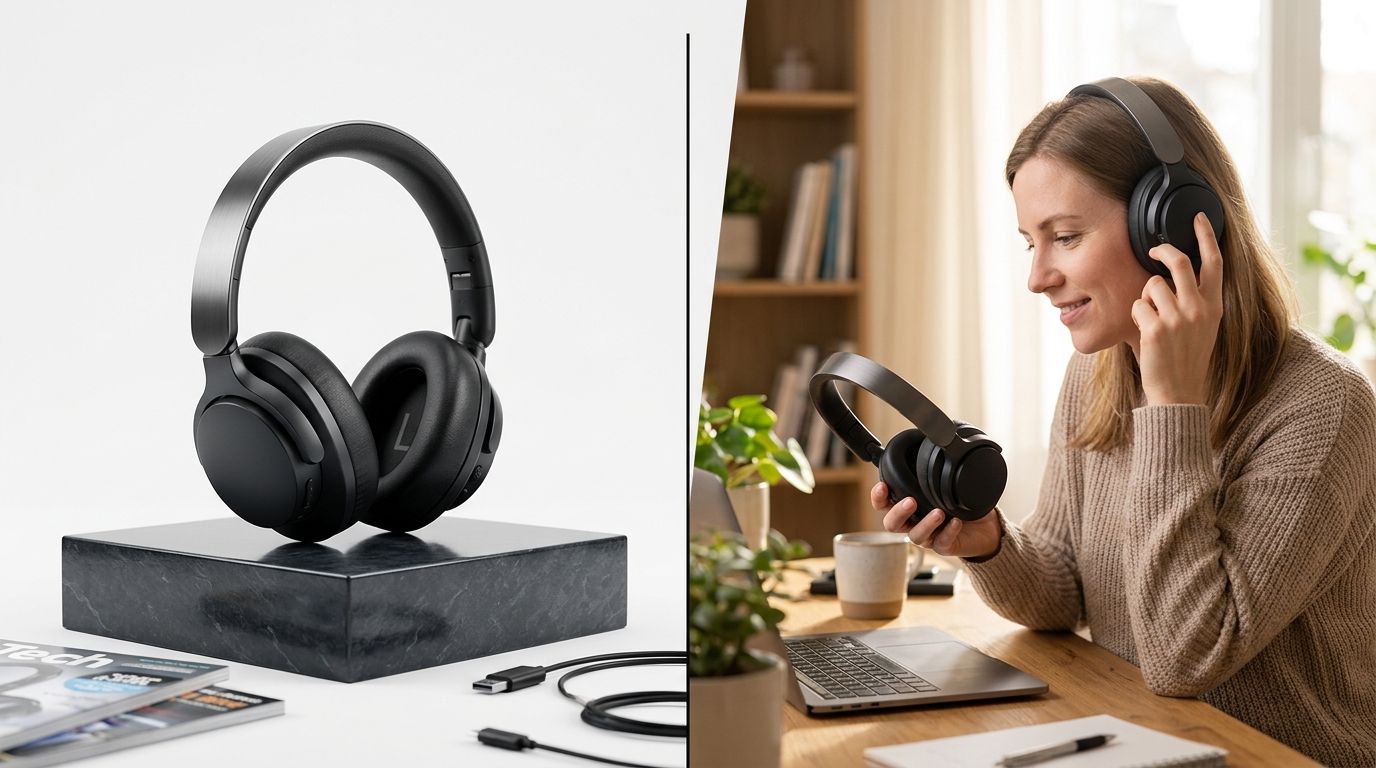 Hardware prototype shot in a professional lifestyle context for a crowdfunding campaign