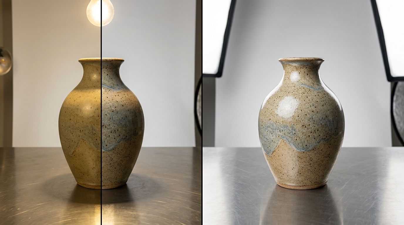 A professional product photography lighting setup with softboxes