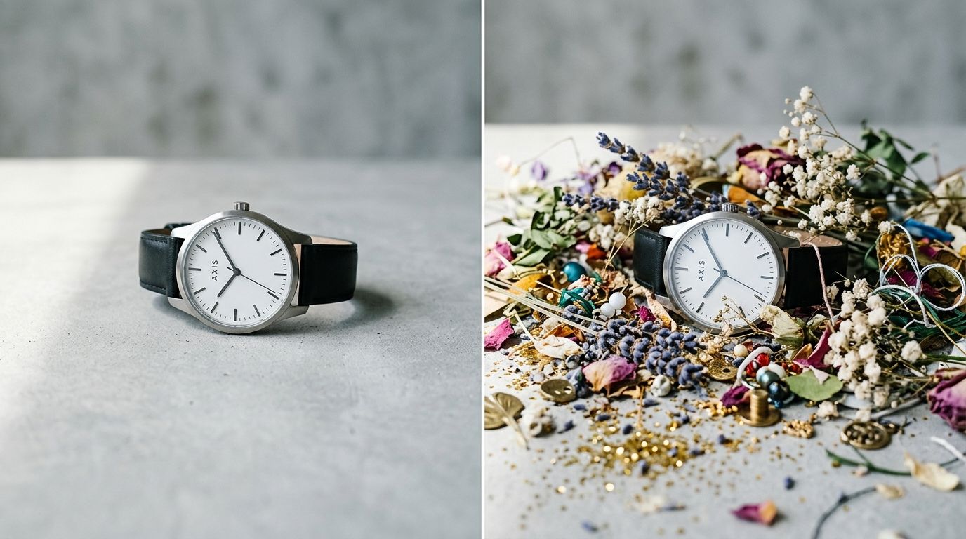 Product photography scene showing clear product focus over minimal props