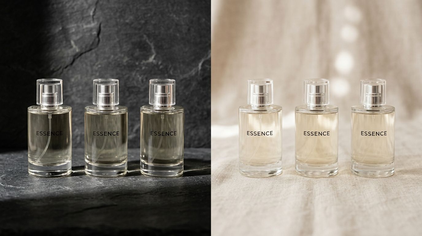 A grid of cosmetic products demonstrating a unified product photography style with consistent lighting and backgrounds.