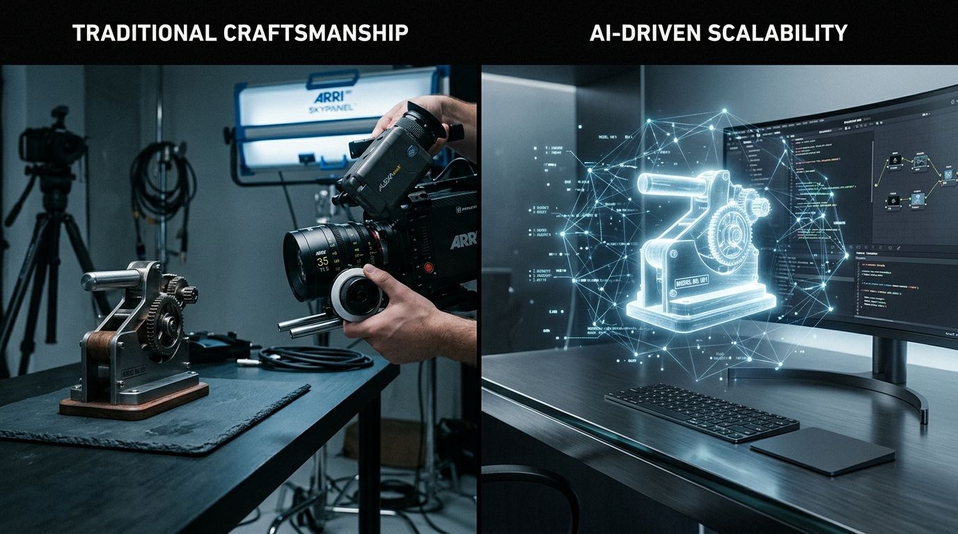 Ecommerce product video shoot setup showing continuous lighting and a product turntable