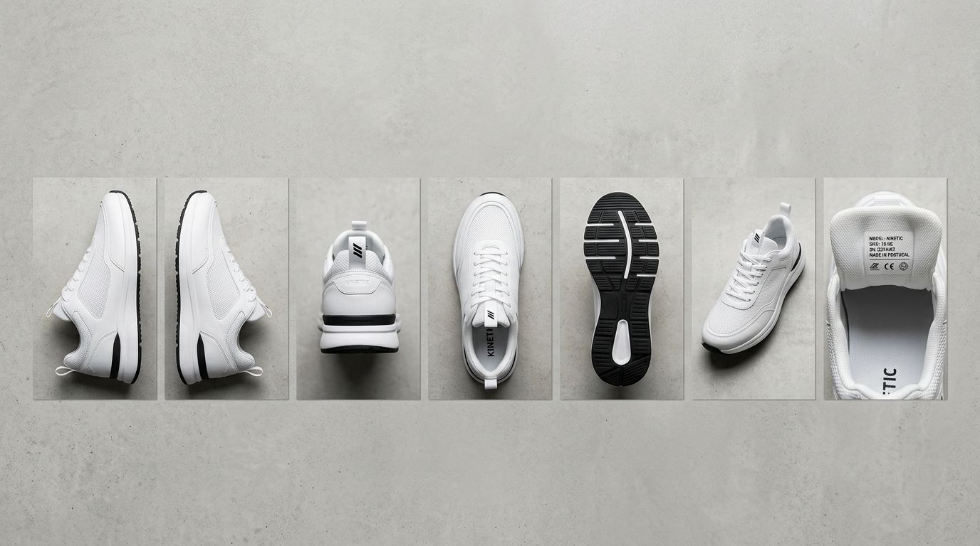 Shoe product photography angles showing the 7-shot ecommerce formula