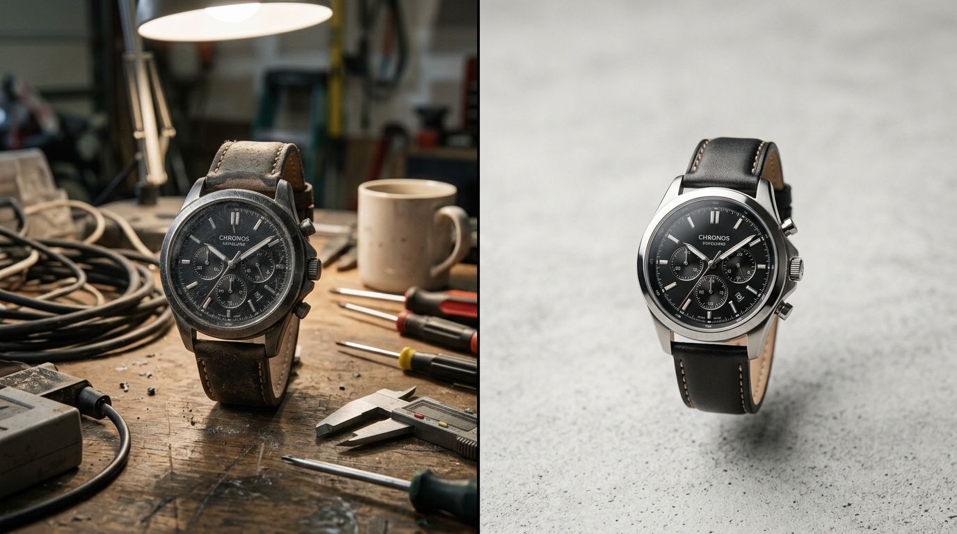 An interface showing Shopify product images being enhanced by an AI photography tool