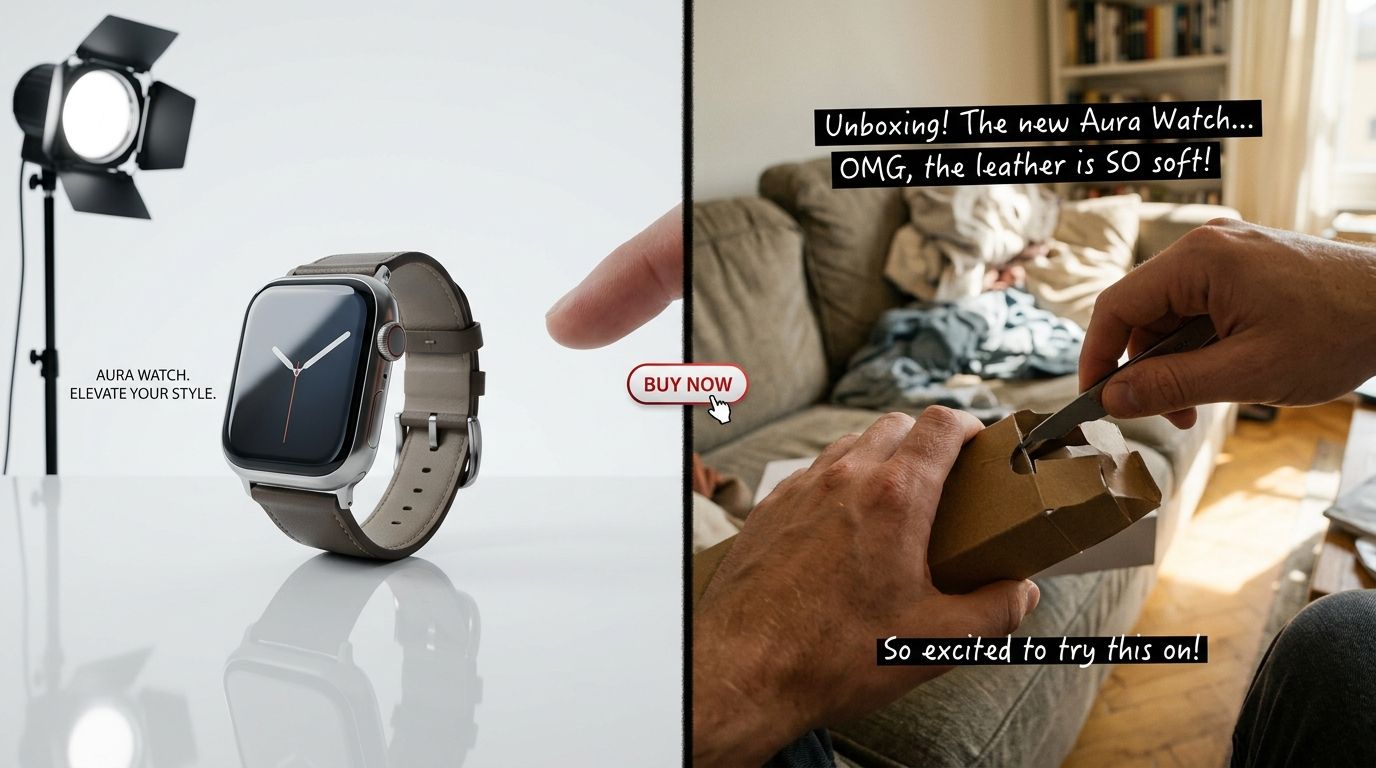 Example of a high-converting TikTok product video format with native text overlay and vertical aspect ratio