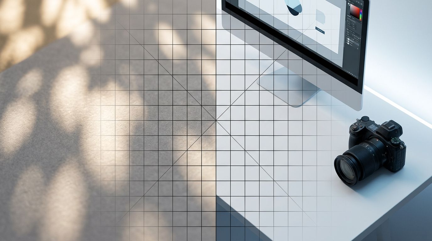 A split view showing a polished professional product shot next to an organic user-generated photo on an ecommerce page