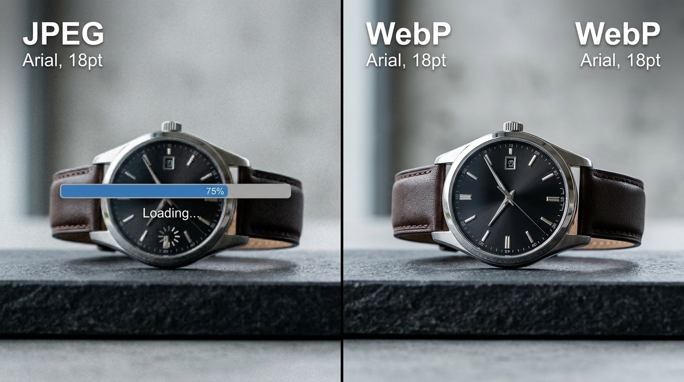 Comparison of WebP and JPEG formatting for ecommerce product images