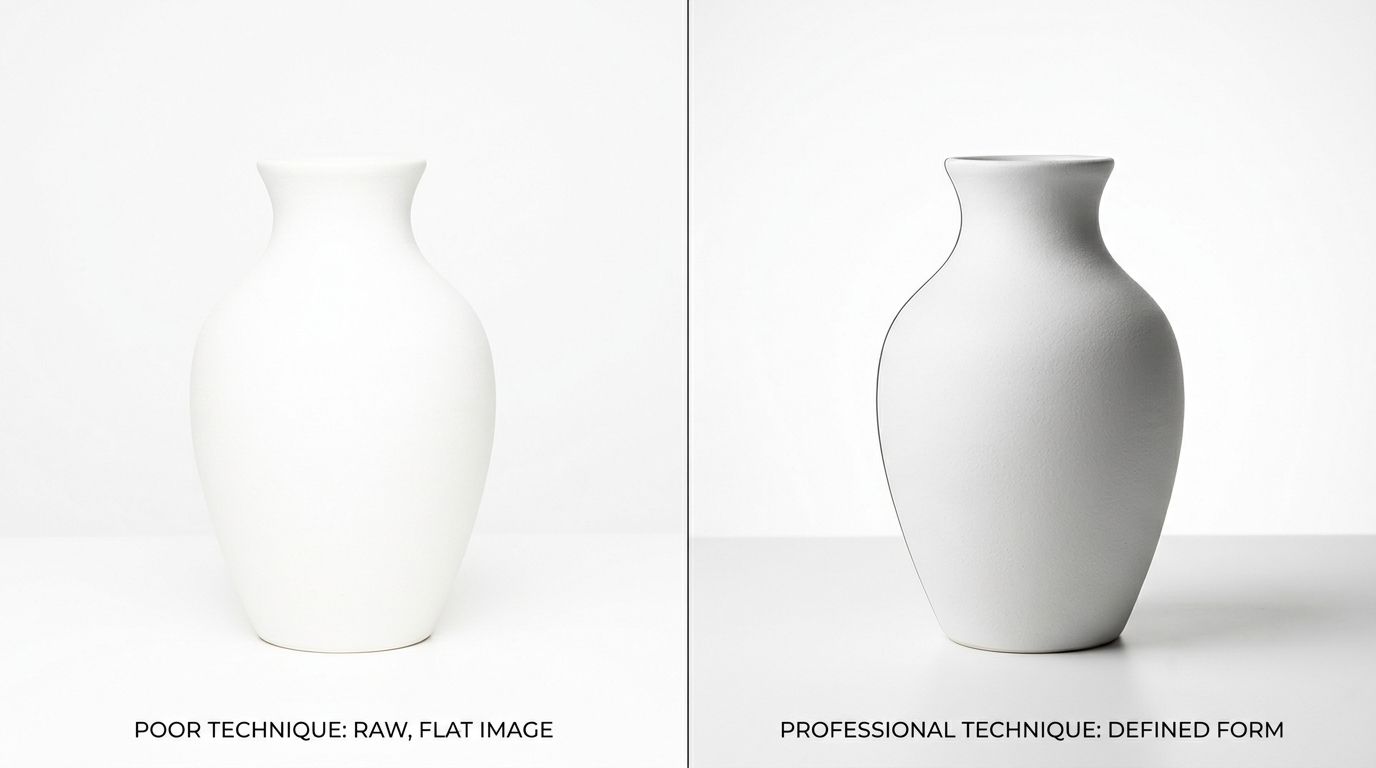 Example of white-on-white product photography showing distinct edge retention